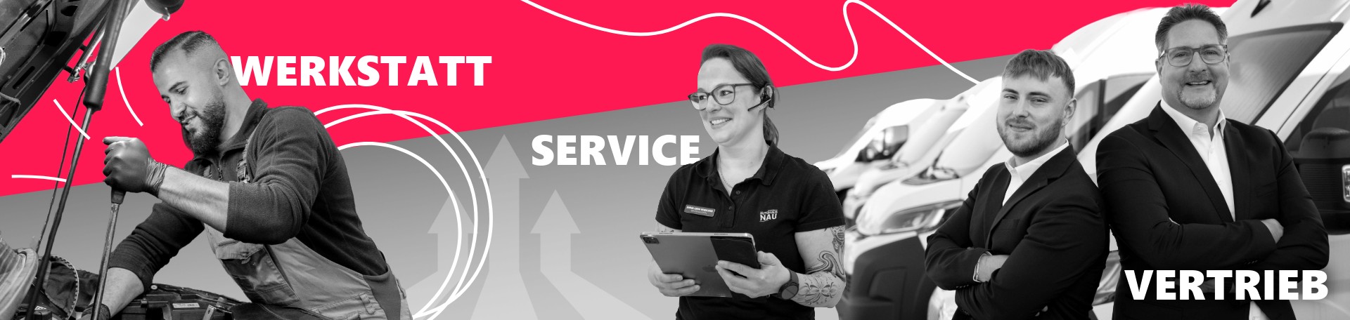 Headergrafik Autohaus Nau mit Mitarbeitern aus dem Autohaus